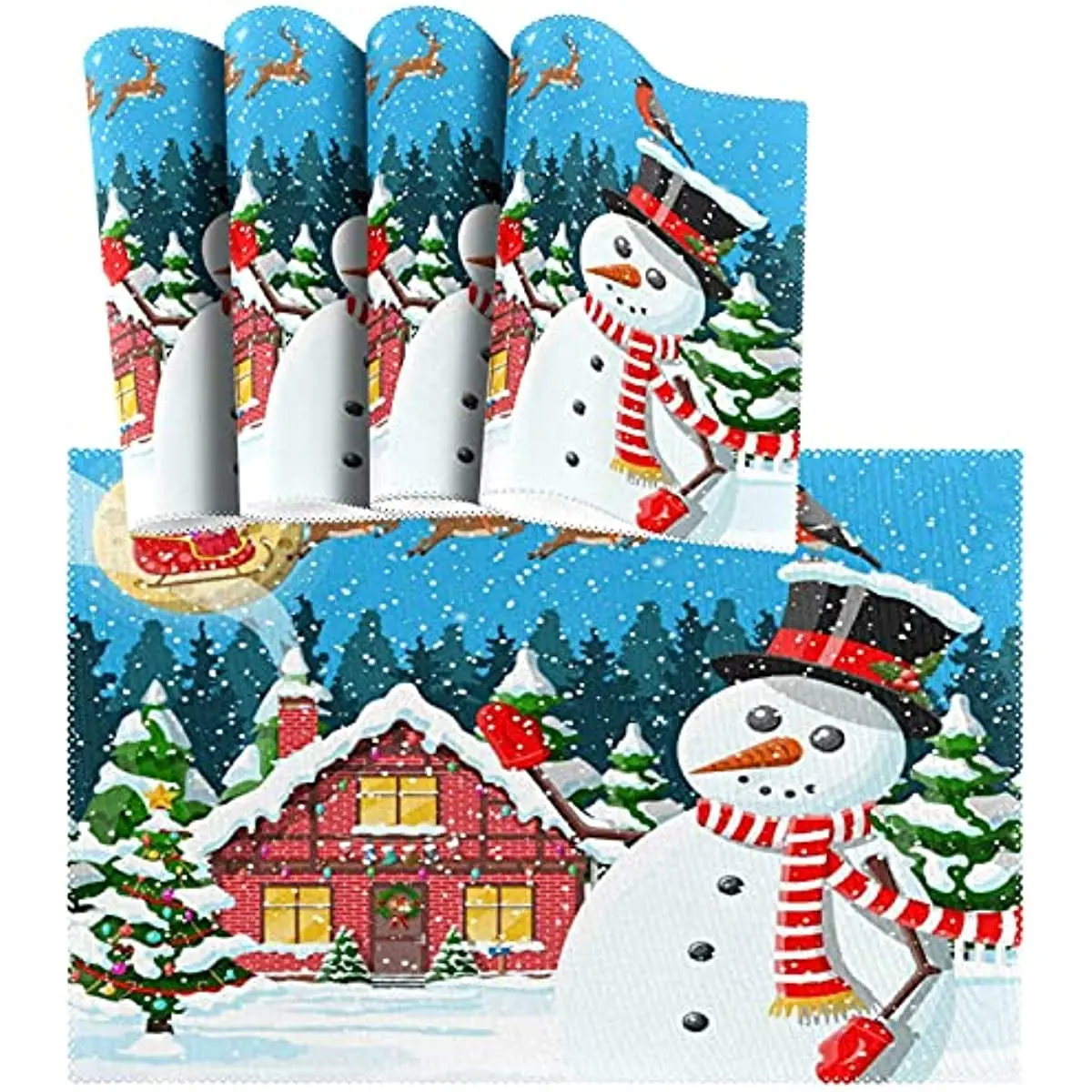 

Christmas Snowman Placemats Set of 4 Santa Claus Deer Non Slip Heat-Resistant Washable Table Place Mats for Kitchen Dining Table