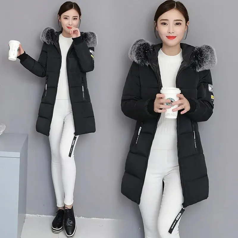 2023 Winter Jacket Hooded Fur Collar Women Parkas Outwear High Quality Parkas Female Slim Paddinh Parka Women Mid-Long Coats