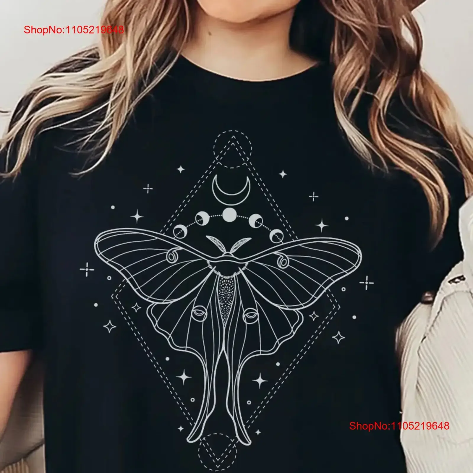 Фото Винтажный свитер-рубашка Luna Moth в стиле Dark Academia, Cottagecore, Witchy, с принтом насекомых, T-Bug, Goblincore, фазы Луны, эффект потертости №1