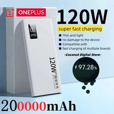 ONEPLUS 200000 мАч Power Bank 120 Вт сверхбыстрая зарядка портативное зарядное устройство большой емкости с цифровым дисплеем для iPhone Samsung