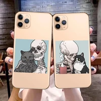 funny cute skeleton man and cat phone cover for iphone 11 12 13 pro max x xr xs max 6 7 8 plus 12 13 mini soft silicone tpu case