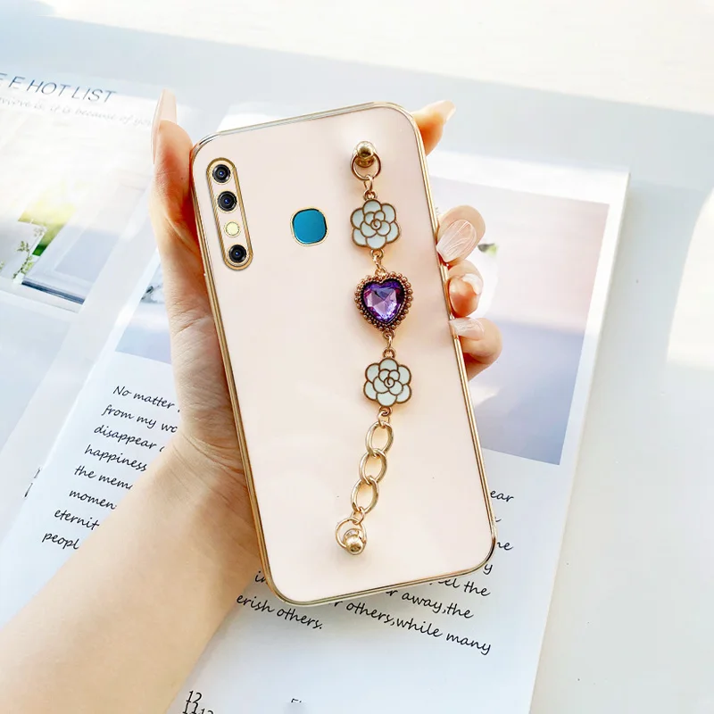 

For Infinix Hot 8 9 12 Pro 12 Play 12i Tecno Spark 4 5 Pro Camon 12 15 16 S Purple Heart Flower Bracket Case Luxury Girl Love