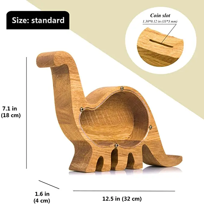 Копилка Динозавр из натурального дуба коробка для денег прозрачная