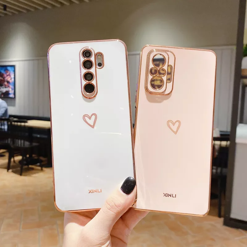 

Original For Xiaomi Redmi Note 10 Pro Note 8 Pro 11 9 Pro Max 7 Redmi 9 9A 9T 9C 10c Cover Plating Love Heart Silicone Phone Ca