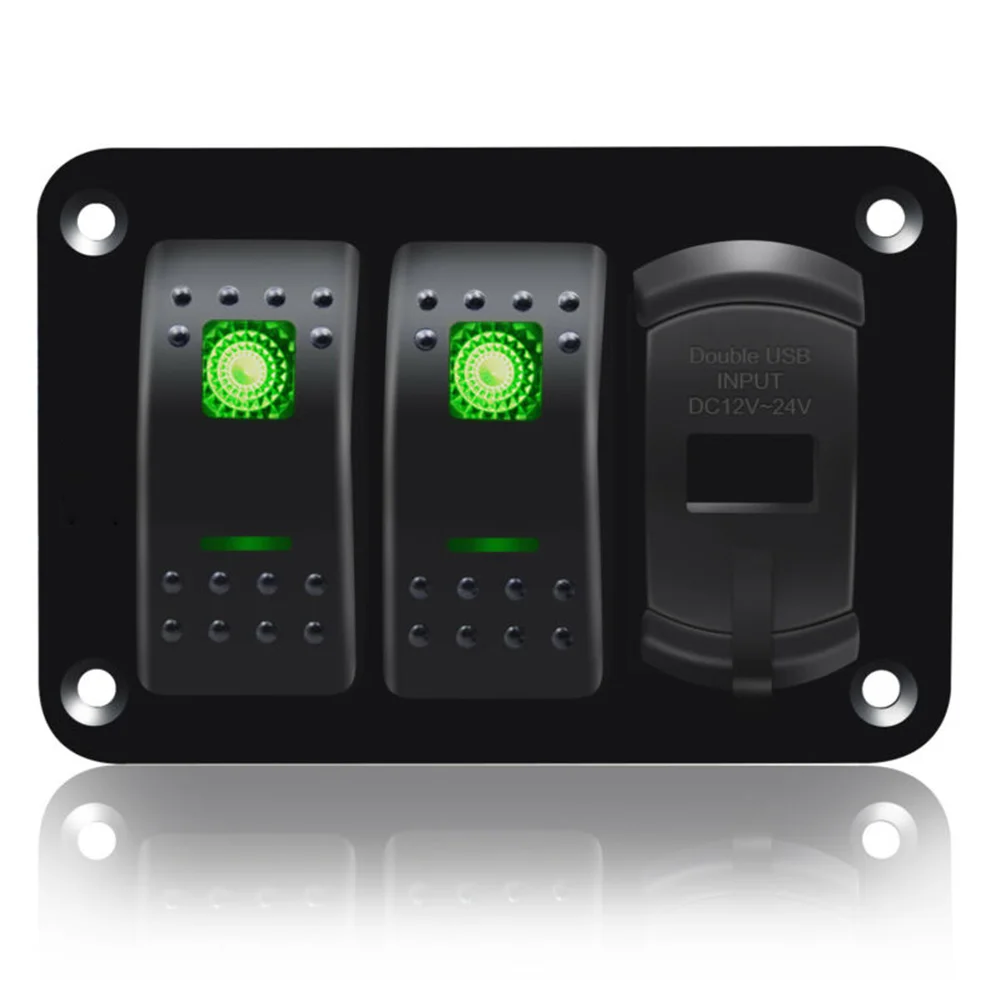 

Accessories 3 Group Rocker Switch Panel Green LED 12V-24V Marine RV Truck PPT + PC + Aluminum Panel Water-resistant