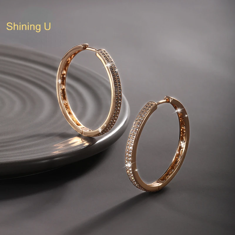 

Shining U Full Gems Hoop Earring Plated In 18K Gold Color Fashion Jewelry for Women