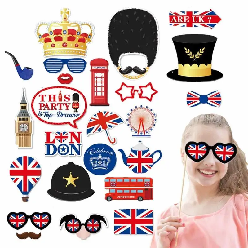 

Union Jack Photo Prop England Selfie Props 25 Pcs Union Jack Party Decorations King Charles III Coronation Theme For