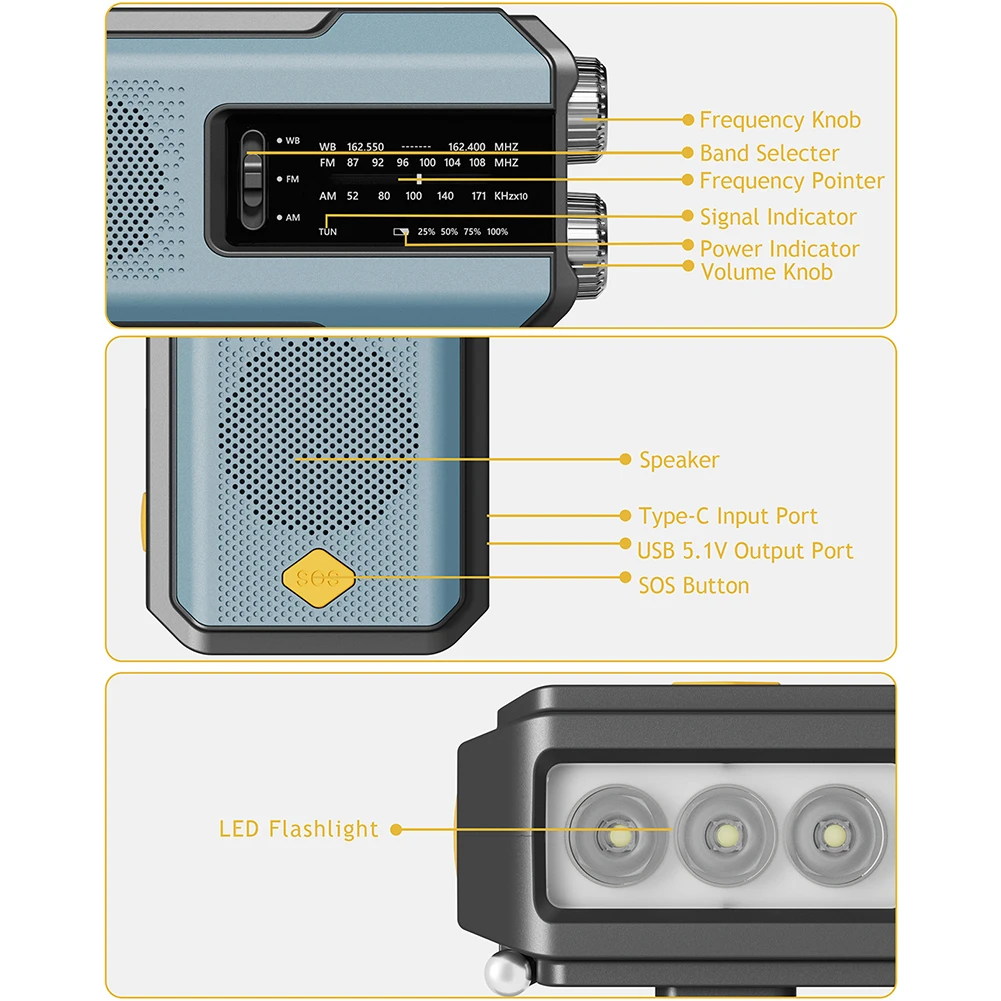 Экстренный телефон с рукояткой AM/FM/NOAA