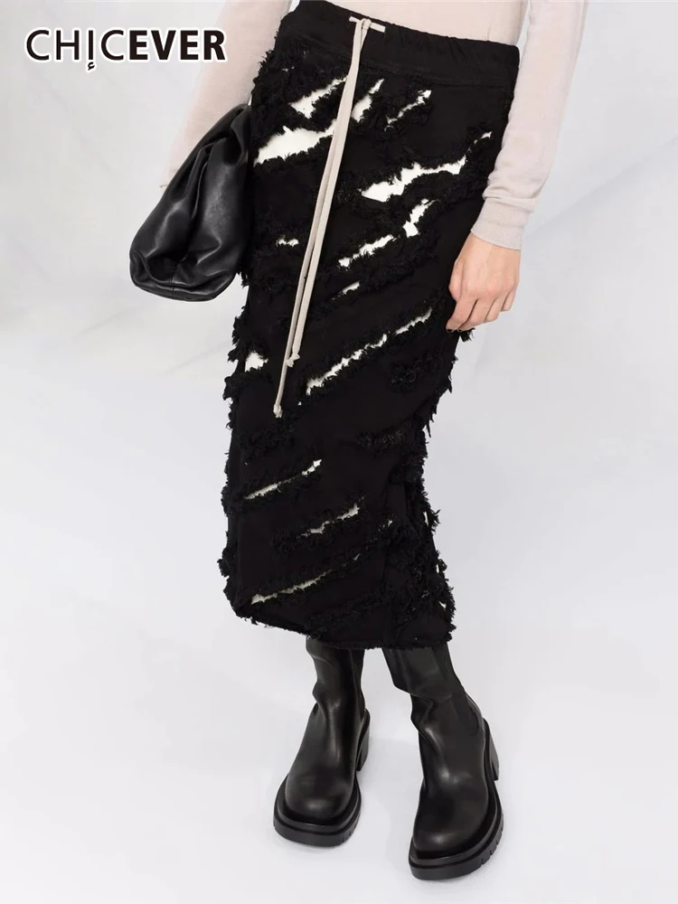

CHICEVER Patchwork Colorblock Skirt For Women High Waist Lace Up Split Hem Casual Skirt Female 2022 Spring Korean Fashion Style
