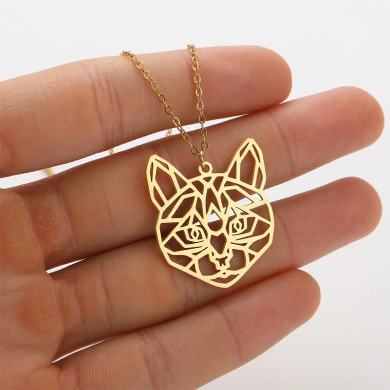 

Stainless Steel Necklace For Women Geometric Hollow Animal Origami Tiger Pendant Choker Chain Necklaces Fashion Jewelry Gifts