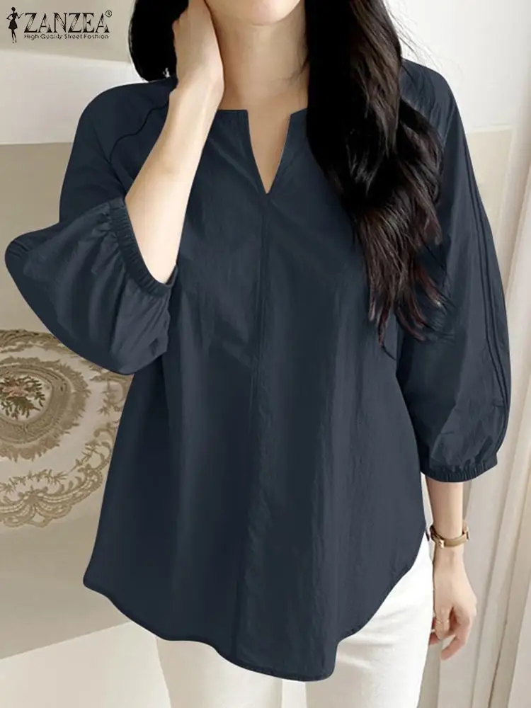 

ZANZEA Women Fashion Solid Blouse Femme Causal Holiday Tunic Tops V Neck Long Sleeve Shirt Autumn Pullover Work Blusas Mujer