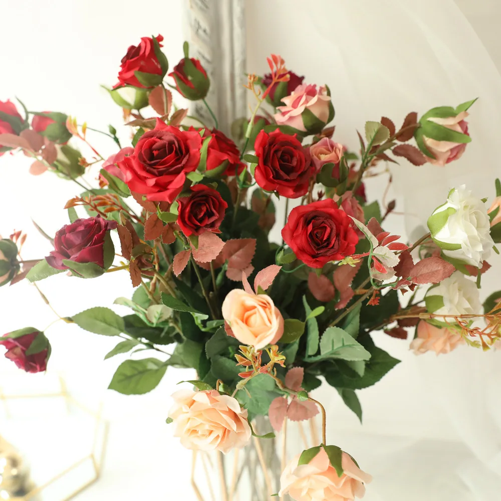 

52cm Long Branch European High Quality Artificial Flowers Rose 3 Heads Silk Home Decor DIY Fake Flowers Bud Wedding Decoration