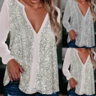 Женская Повседневная Блузка с V-образным вырезом и длинным рукавом