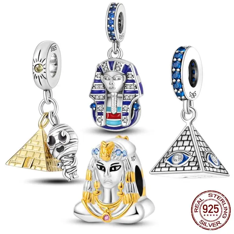 Beads Pyramid Mum Dangle Charm Fit Pandora Bracelet 925 Sterling Silver Cleopatra Pharaoh Charms Pendant Silver Original Jewelry