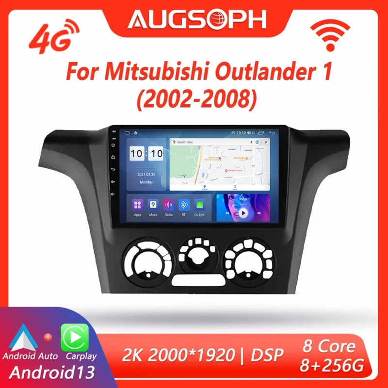 Android 13 Car Radio for Mitsubishi Outlander 1 2002-2008, 2K Multimedia Player with 4G Carplay DSP & 2Din GPS Navigation.