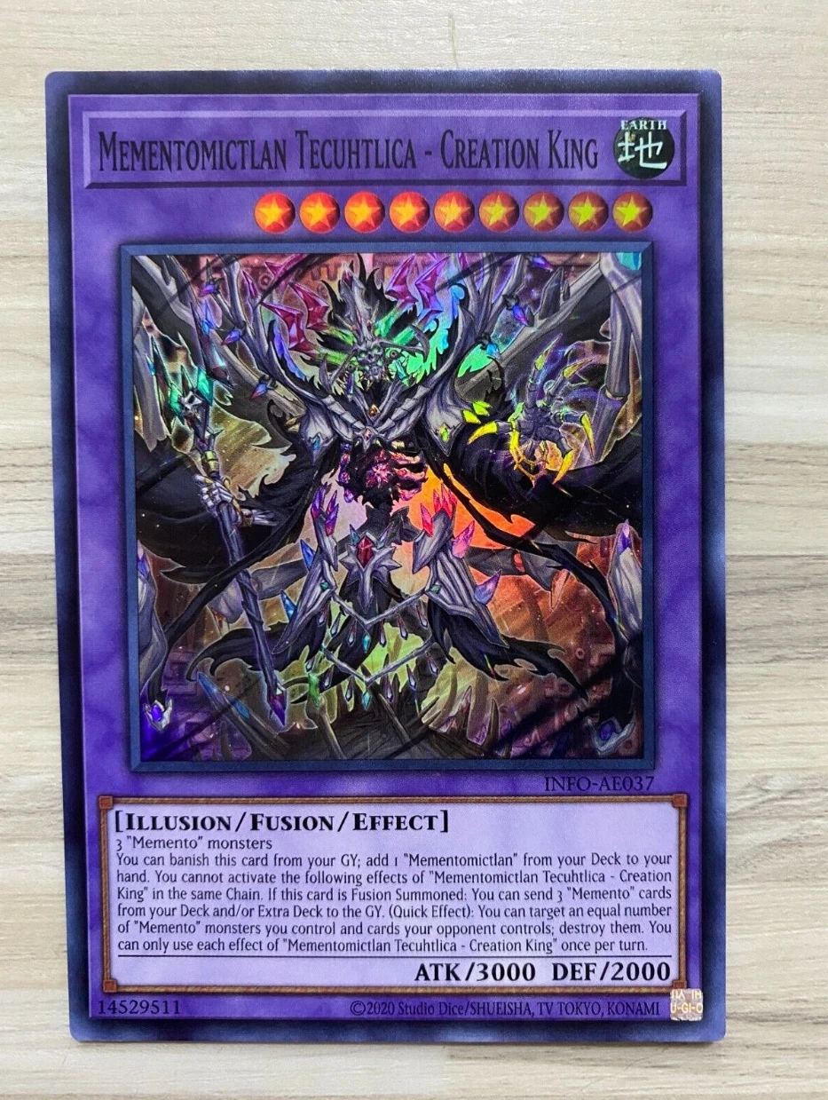 Yugioh KONAMI Duel Monsters INFO-AE037 Mementomictlan Tecuhtlica — создание King супер редкая азиатская