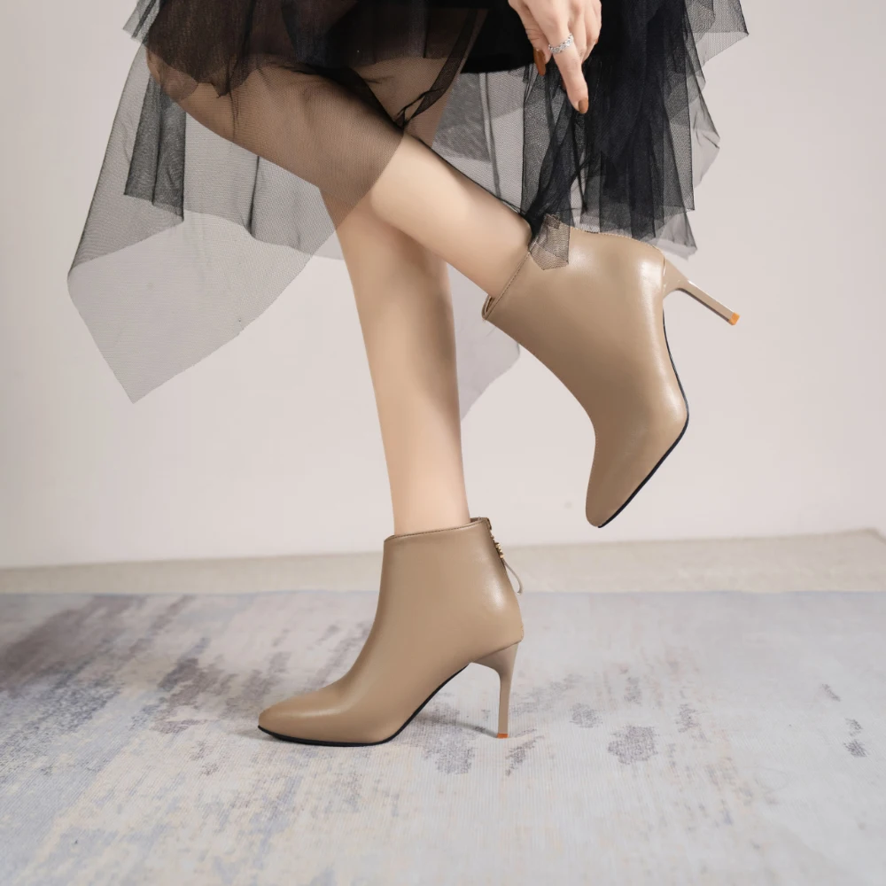 Leather pointed ankle boots women's shoes 2023 new stiletto heels show thin everything with velvet Martin boots