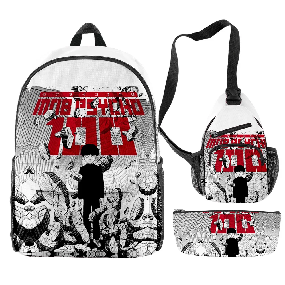 

Popular Cartoon Mob Psycho 100 III 3pcs/Set Backpack 3D Print School Student Bookbag Anime Laptop Daypack Chest Bag Pencil Case