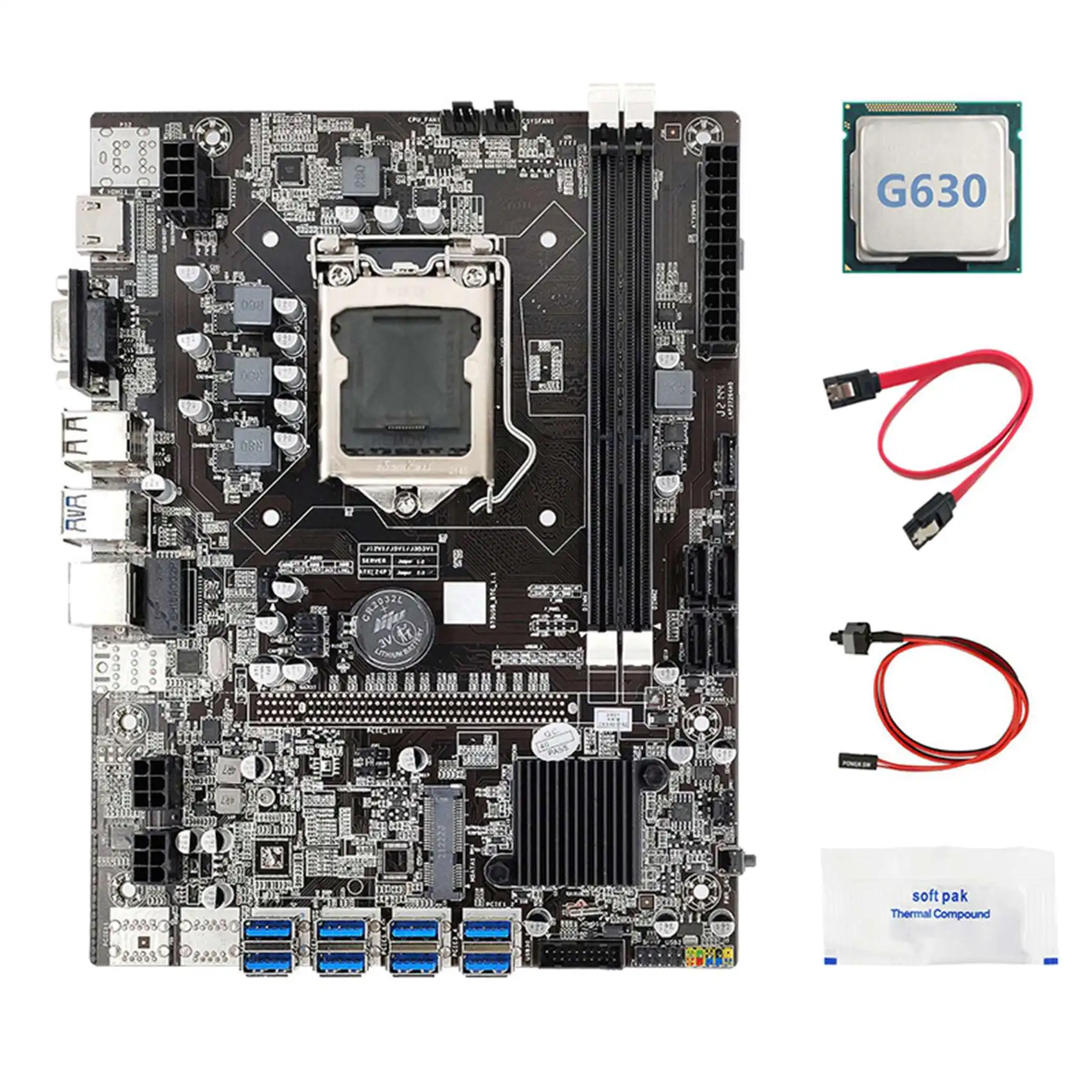 

B75 ETH Mining Motherboard 8XPCIE to USB+G630 CPU+SATA Cable+Switch Cable+Thermal Grease LGA1155 Miner Motherboard