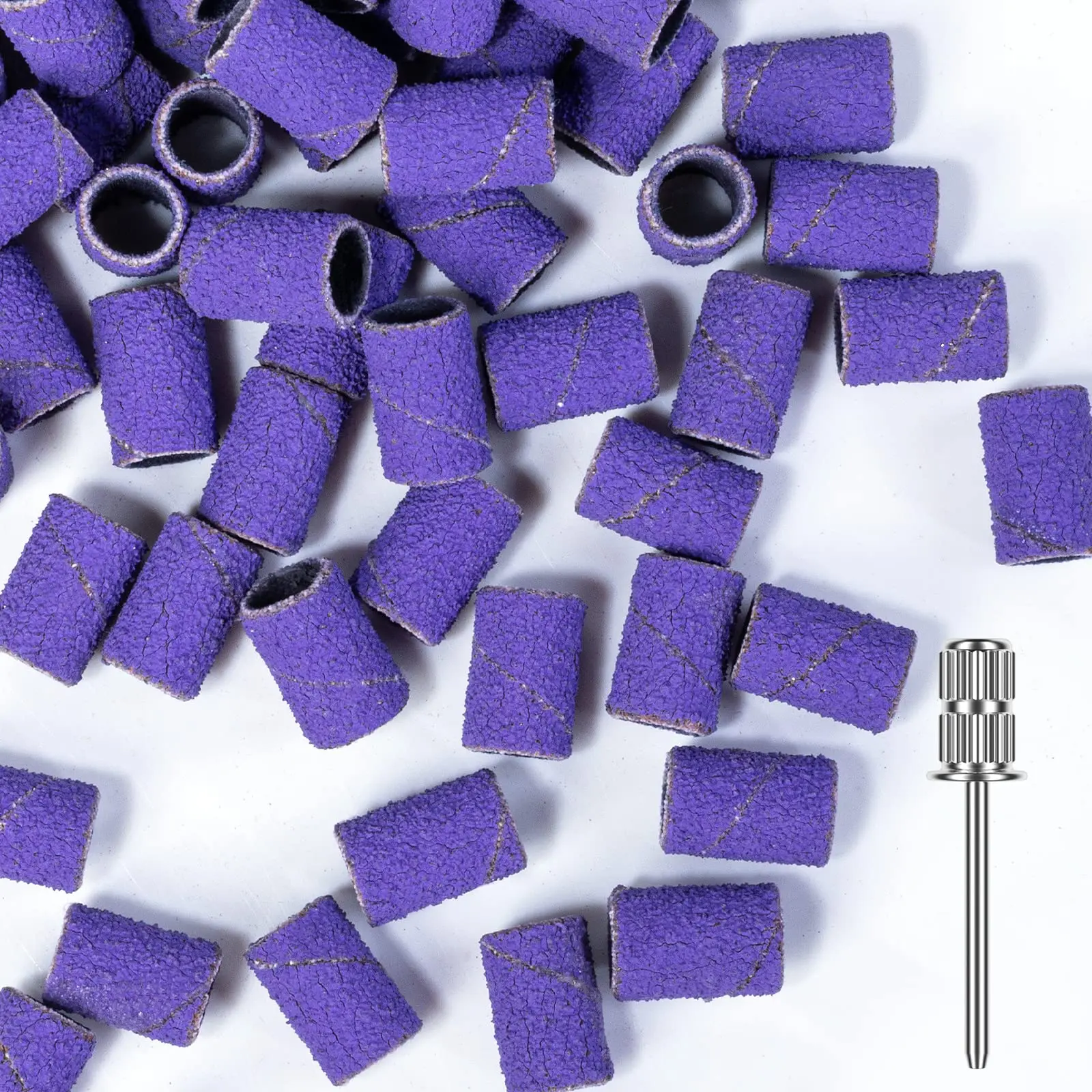 

50PCS Coarse Grit Nail File Sanding Bands Set with Mandrel Bit for Acrylic Nails Gel Manicures and Pedicure Purple