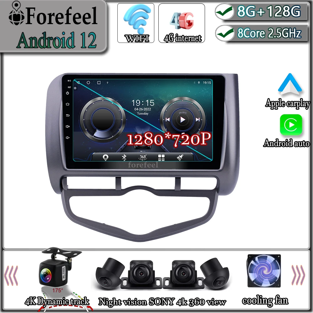 

Carplay Android 12 For 2006 Honda Jazz City Autoradio Multimedia Video player Navigation Car Radio DVR Cameras GPS IPS Screen