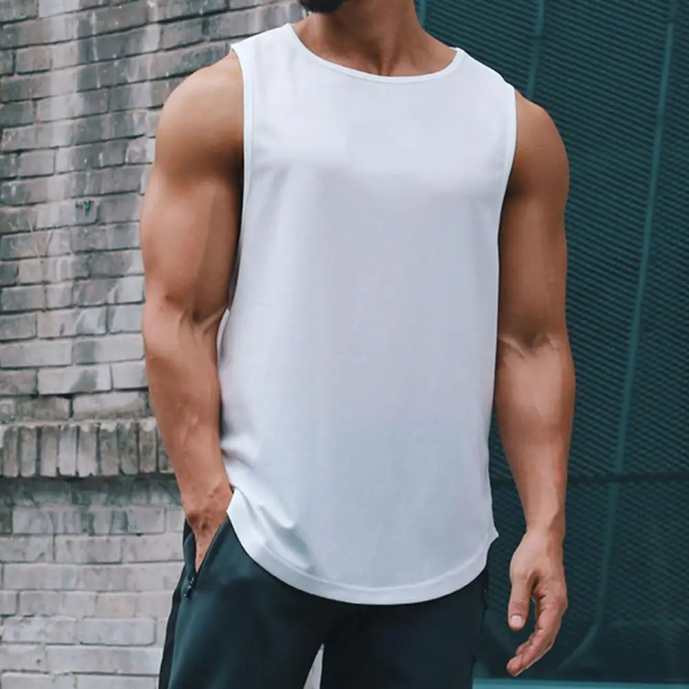 

Men Polyester Solid Color Top Summer Vest Sleeveless Fitness for Sports