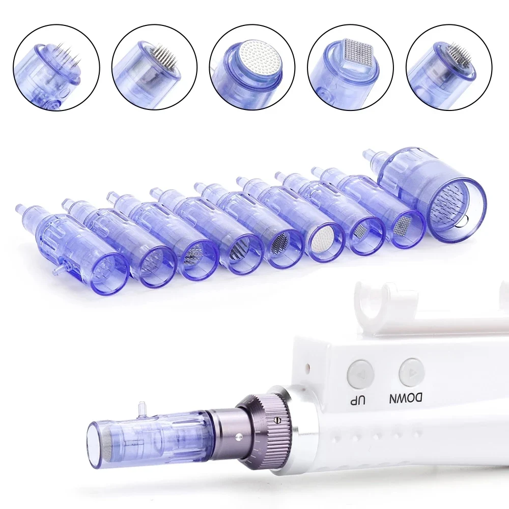 10pcs Electric Hydra Needles Microneedle Cartridges Syringe Tube Serum Needle Free Screw Suits 2 in 1 Meso Pen Liquid Injector