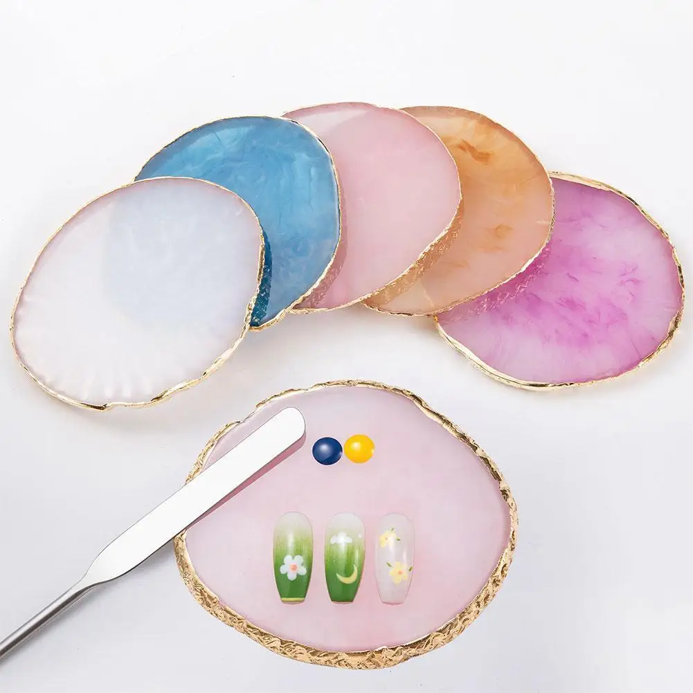 

1PC Round Resin Agate Stone Nail Art Palette for Nail Color Mixing Display Drawing Pallet Gel Polish Nail Art Display Shelf D7R8