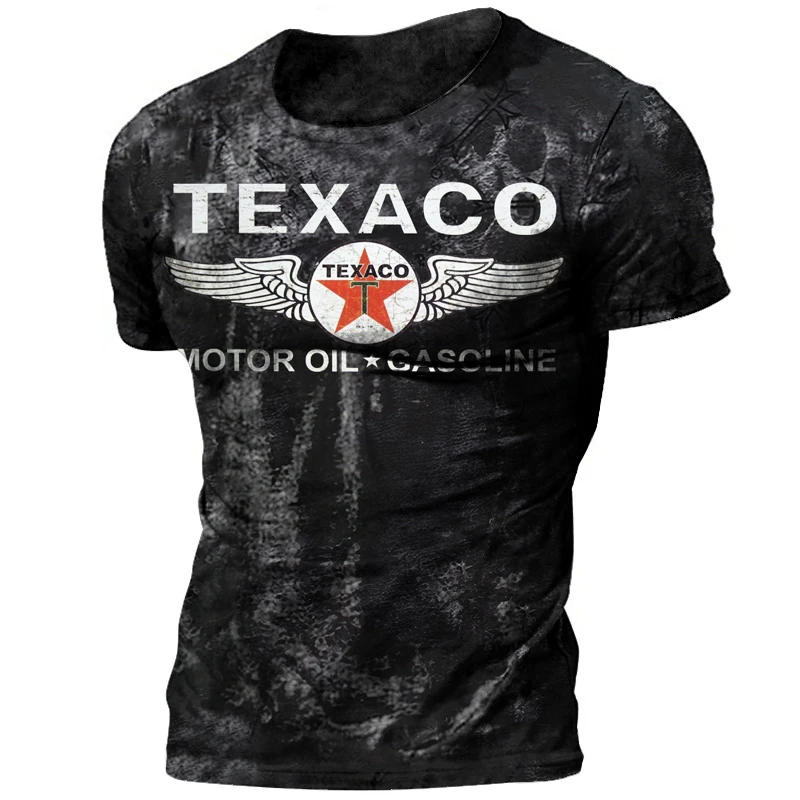 

New Summer Men's Texaco Print Oversized T Shirt Retro Street Casual Sportswear Vintage T Shirt Men Clothing Tops Free shipping