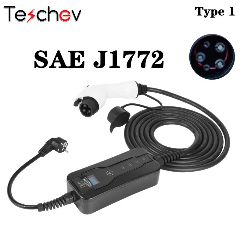 

Teschev SAE J1772 EV Charger Type 1 Level 2 Portable Adjustable 8A 10A 13A 16A For Electric Car Vehicle Charging Stations