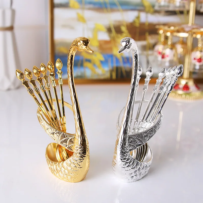 

7pcs Set Swan Spoon Rest High Quality Zinc Alloy Kitchen Fork Storage Rack Tableware Holder Kitchen Accessories