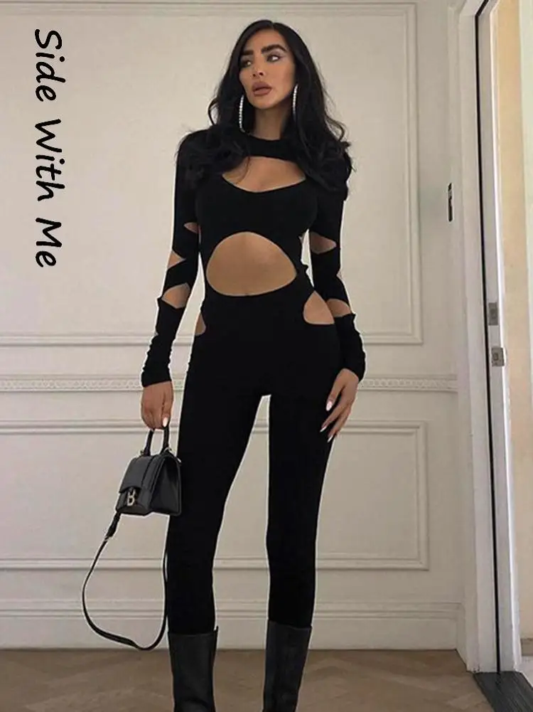 

Side with Me Long Sleeve Sexy Bodycon Rompers Female Jumpsuit 2022 Summer Cut Out Slim Casual Party Club Overalls Women