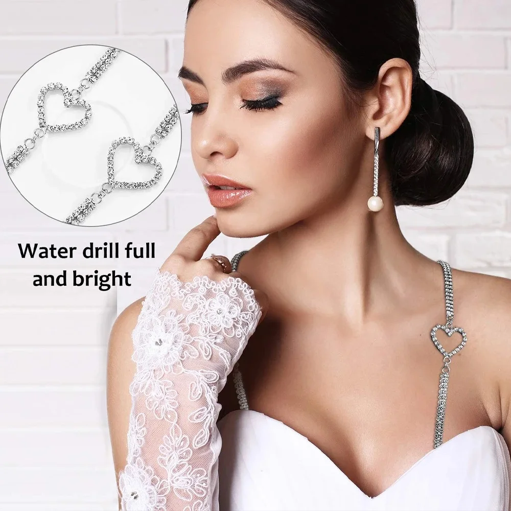 

Heart Rhinestone Shoulder Strap Chain Clothing Women Adjustable Evening Dress Crystal Shoulder Chains Body Jewelry Accessories