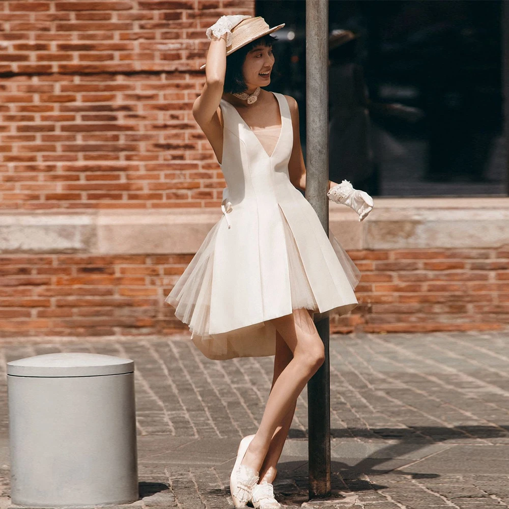 Женское свадебное платье с V-образным вырезом без рукавов