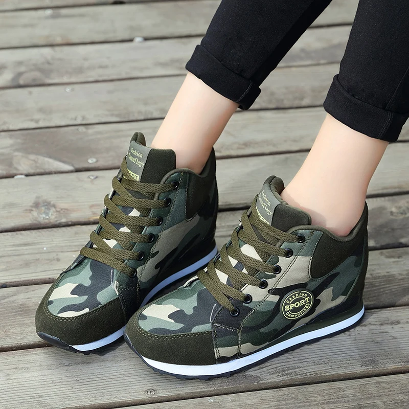 Winter Autumn Ladies Camouflage Printed Canvas Half Tube Breathable Increased Casual Sports Walking Shoes