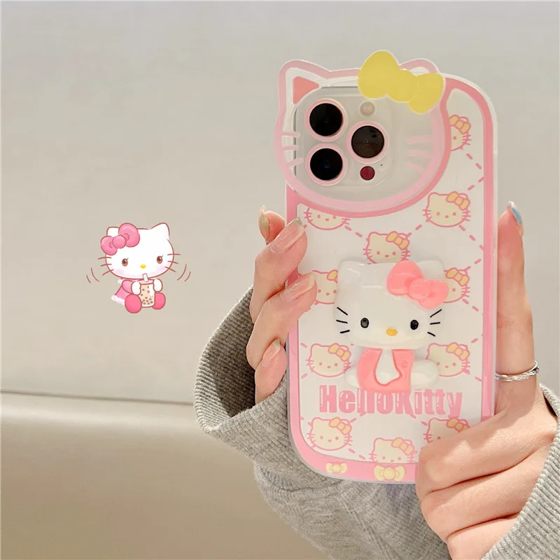 

Hello Kitty 3D Cartoon Doll Creative Lens Phone Cases For IPhone 13 12 11 Pro Max XR XS MAX 8 X 7 Lady Girl Anti-drop Soft Cover