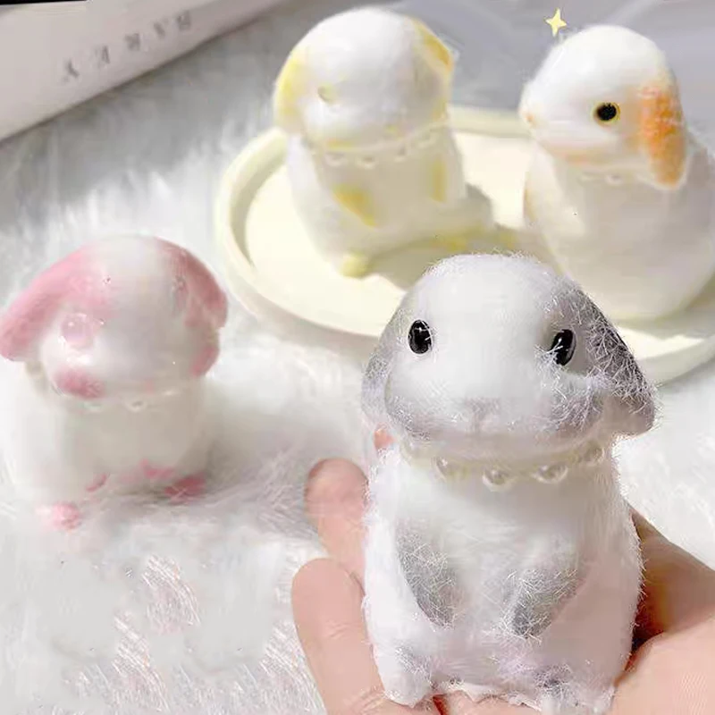 Мультяшная флокированная игрушка с ушками кролика сжимаемая декомпрессия