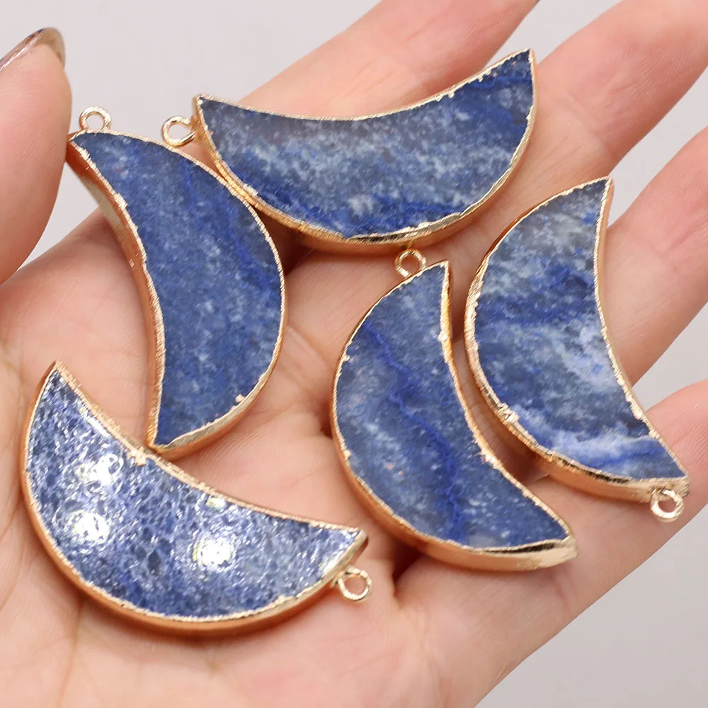 Натуральный камень, синий авантюрин, полумесяц, подвески в форме Луны, Подвески для изготовления ювелирных изделий «сделай сам», ожерелье, серьги, аксессуары 20x43 мм