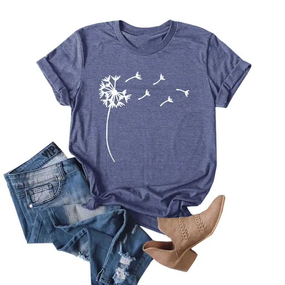 

Fashion Women's Dandelion Print T Shirts Cute Graphic Tees Short Sleeve Summer Cotton Tee Tops