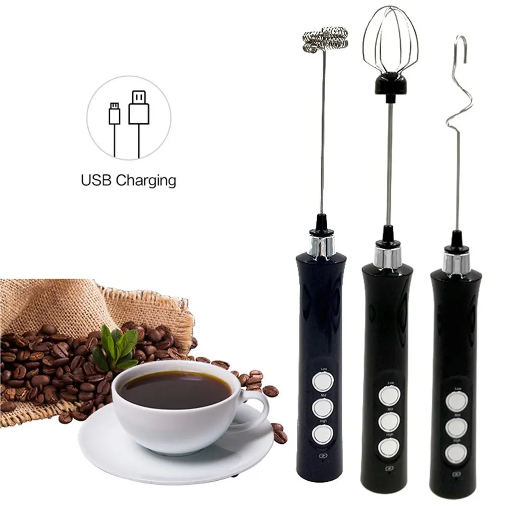 

Rechargeable Electric Milk Frother Three-in-one 3-speed Adjustable Household Stainless Steel Mixer Milk Frother