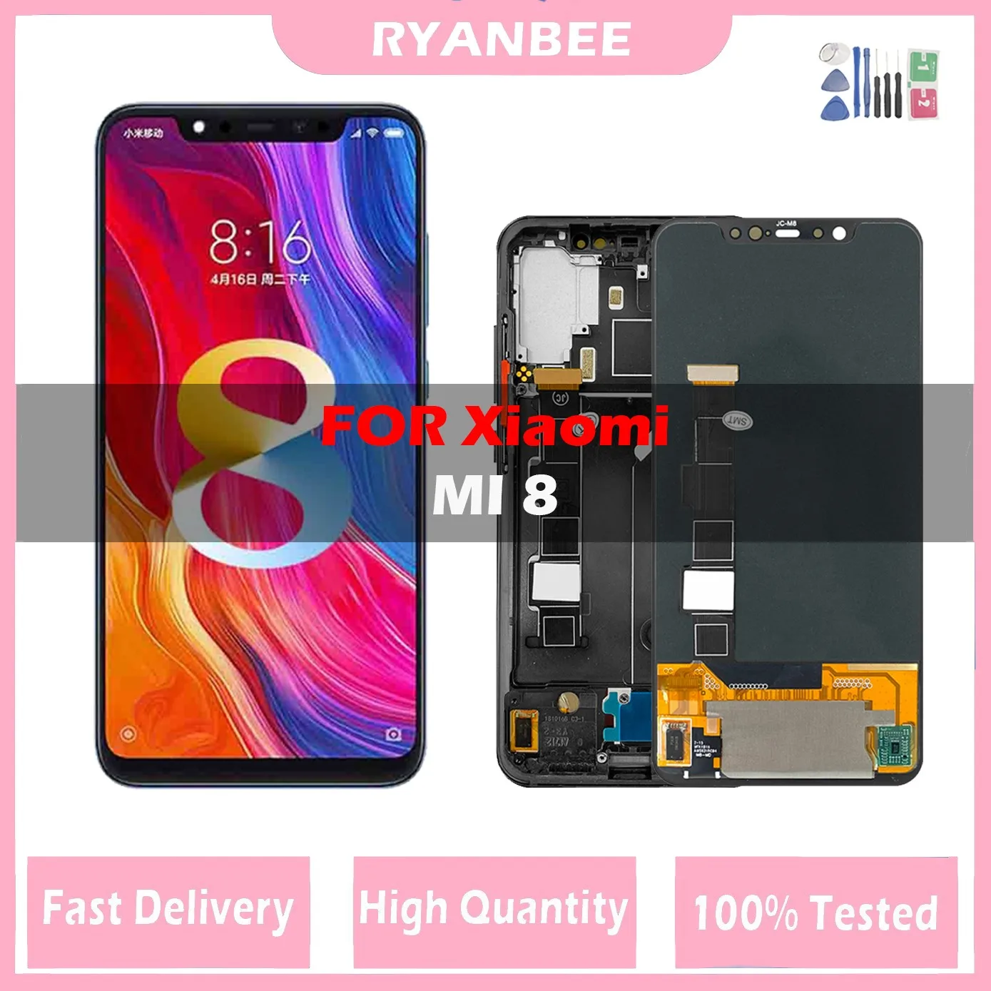 ЖК-дисплей Super AMOLED для Xiaomi Mi 8 дисплей для Xiaomi Mi8 сенсорный экран дигитайзер экран ремонт с рамкой M1803E1A MI8 задняя крышка