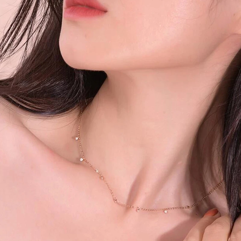 

925 Sterling Silver Zircon Bead Tassel Charm Necklace for Women Simple Personality Choker European Hot Jewelry Bijoux dz497