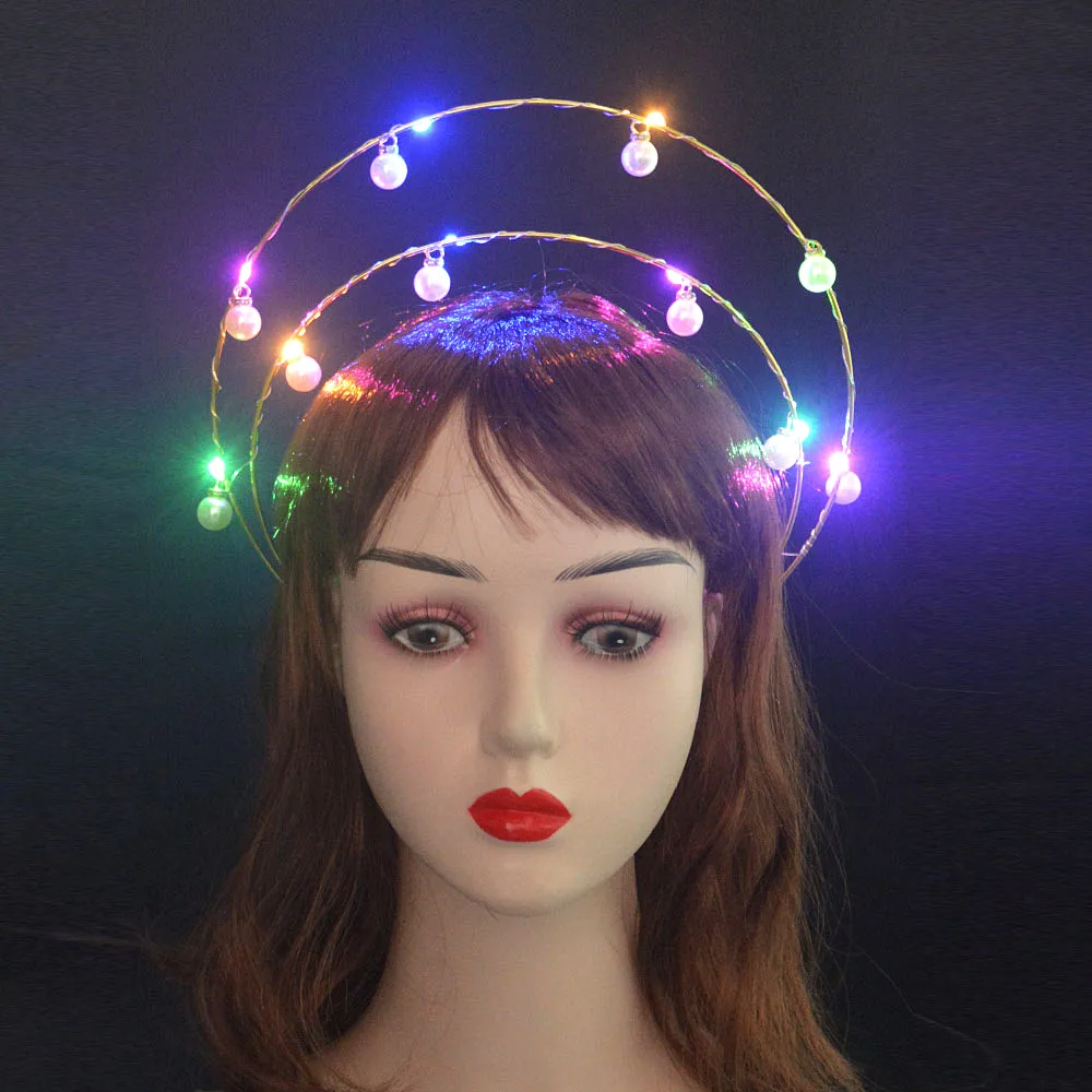 Светящаяся повязка на голову со светодиодами Корона богини ангел с золотым