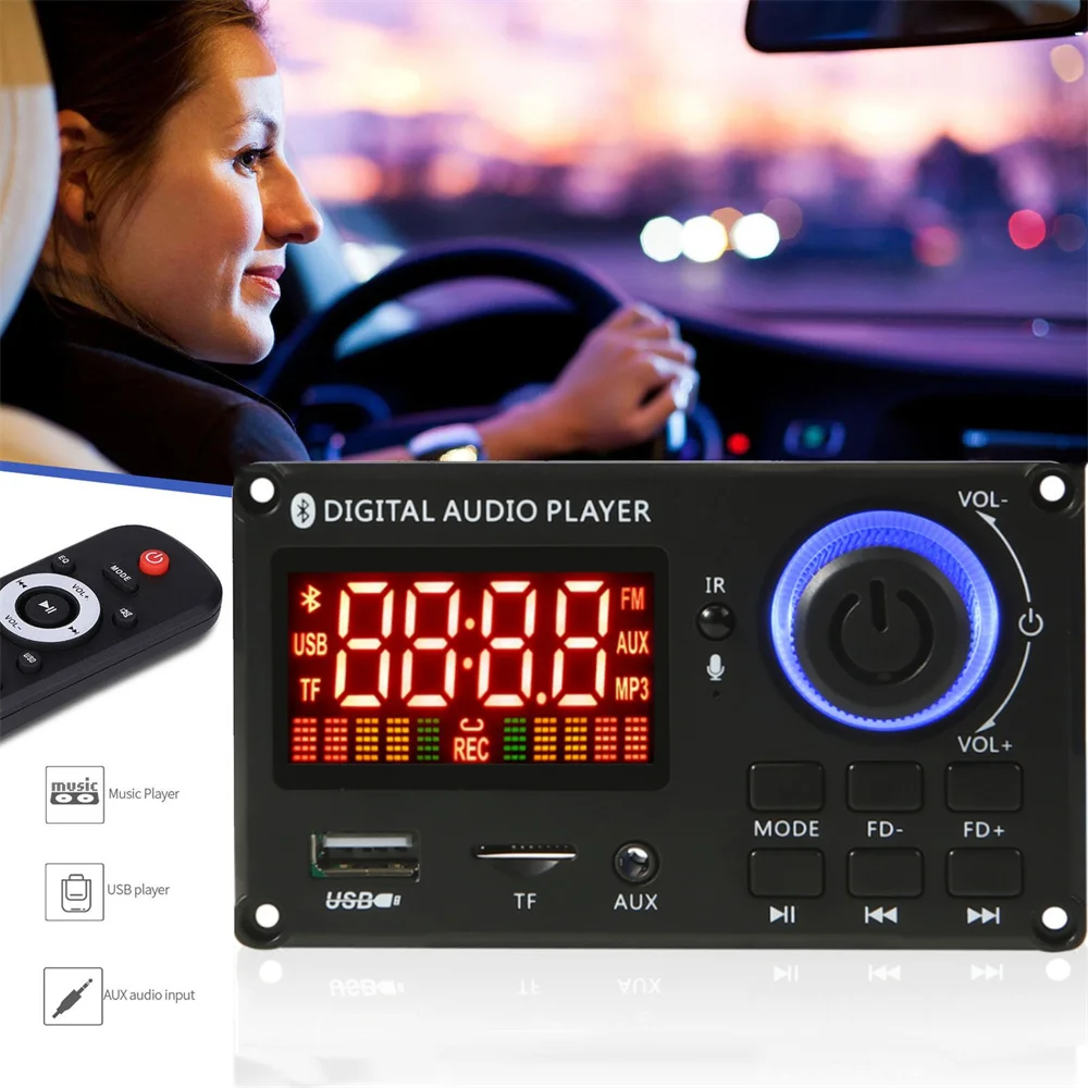 

Bluetooth 5.0 Music Player Decoding Board Module DC 8v-24v Support FM Radio Module Wireless Bluetooth Car Kit MP3 Player