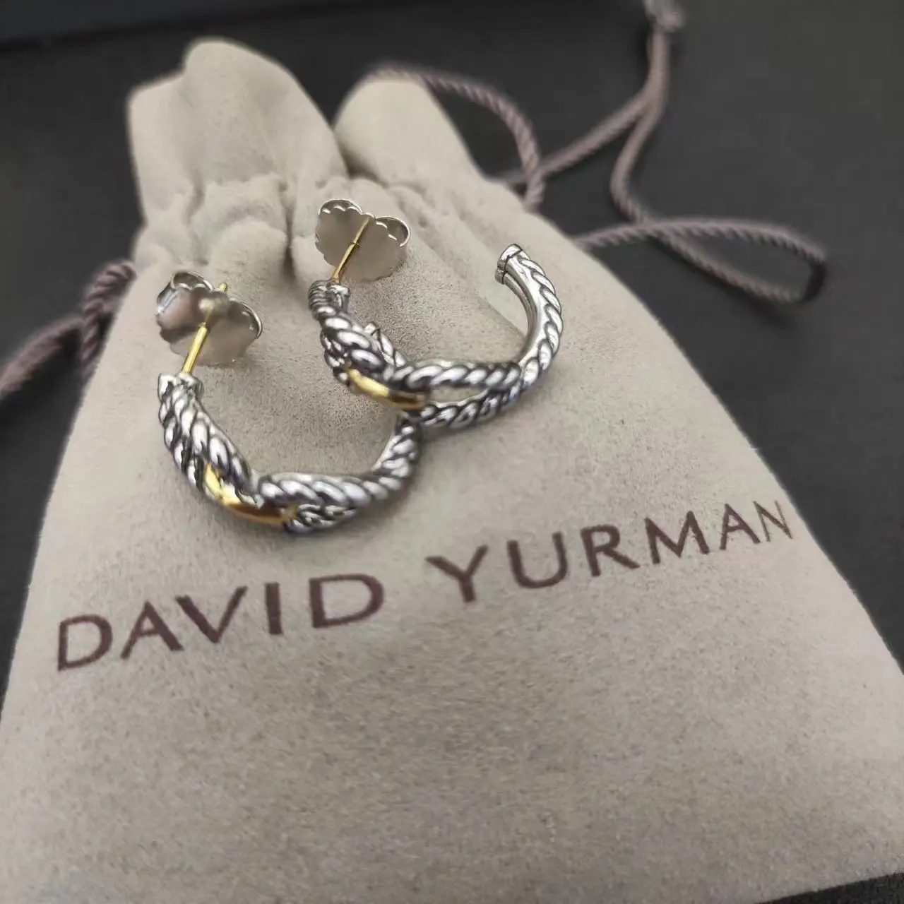 DY David Yurman Gold Hook Twisted Wire Buckle Earrings in Sterling Silver with 14K Yellow PlatedPlated