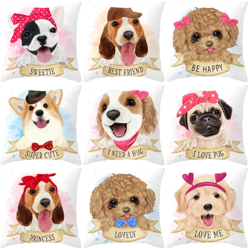 

Cute Dog Pillows Case Funny Pet Dog Pillow Case Home Decor Luxury Designer Sofa Office Chairs 45x45 Kids Child Room Pillowslip