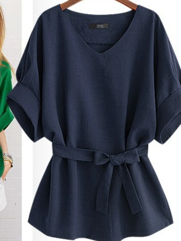 Женская хлопковая льняная блузка зеленого размера плюс 5XL новинка 2022