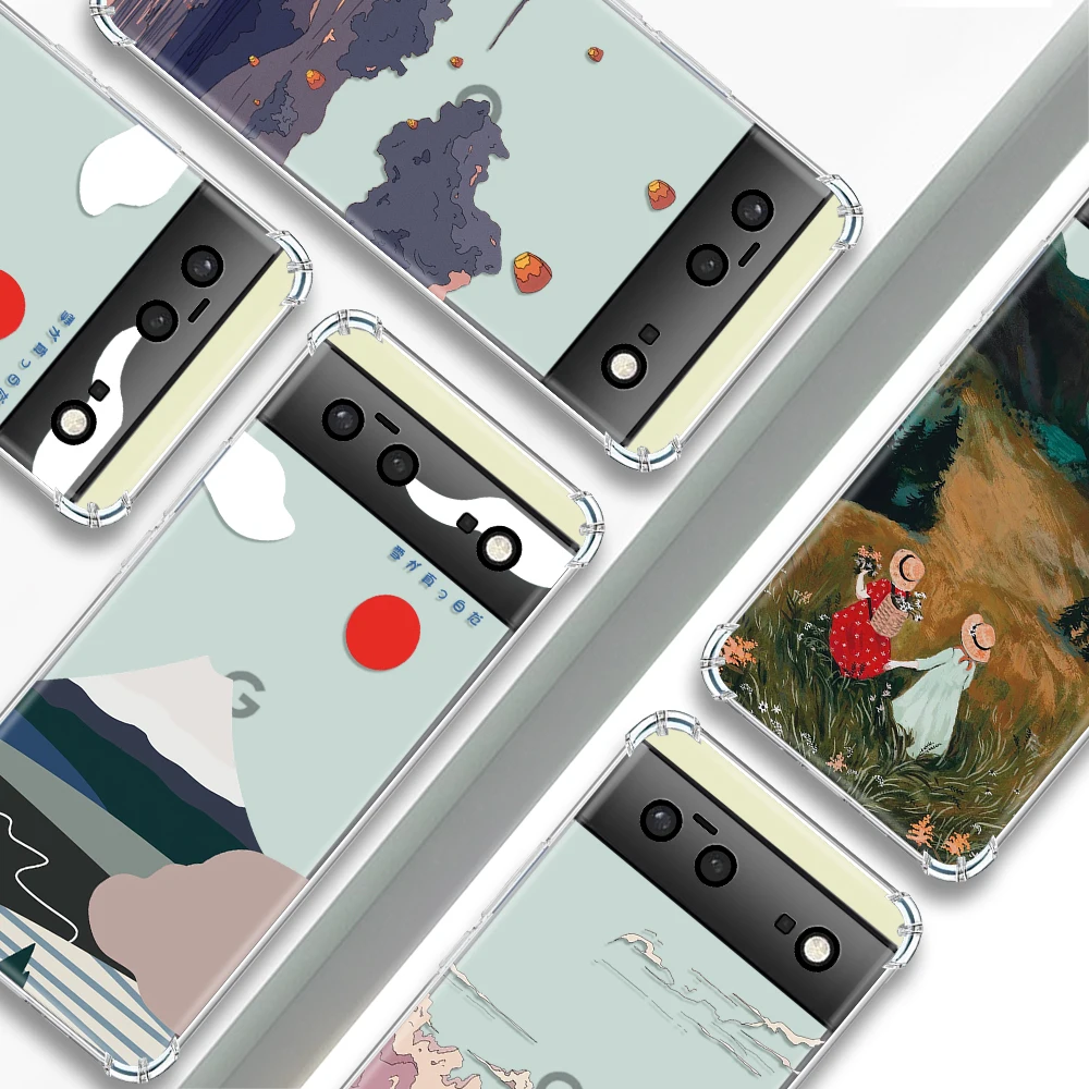 

Cartoon Girl Transparent Phone Case For Google Pixel 7a 6a 7Pro Sunset Cases Shockproof Soft Silicone TPU Cover For Pixel 6 6Pro