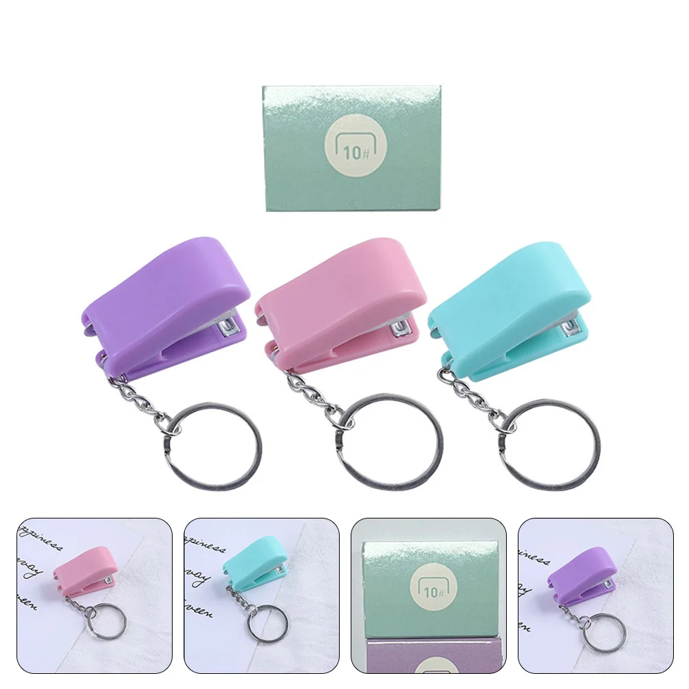 

Stapler Office Mini Keychain Staplers Supplies Book Key Student School Miniature Rings Hanging Manual Decoration Paperclip Kids