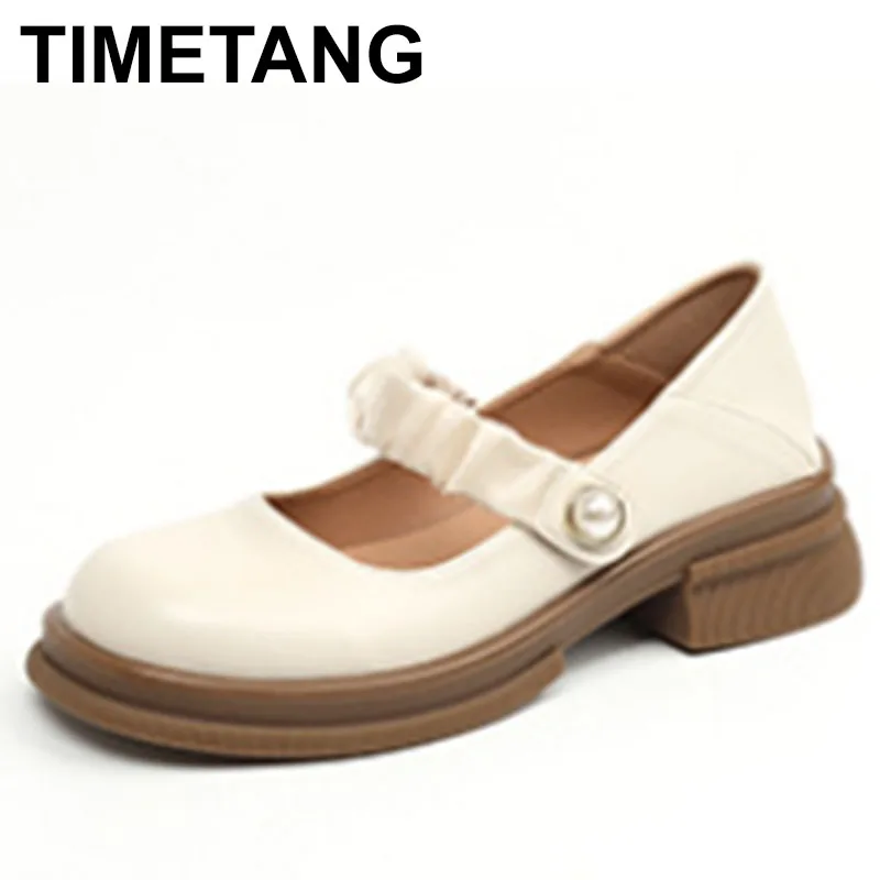 

2023 spring new women's Mary Jane shoes Fashion loafers White casual leather shoes Shallow mouth design Large size 41-43